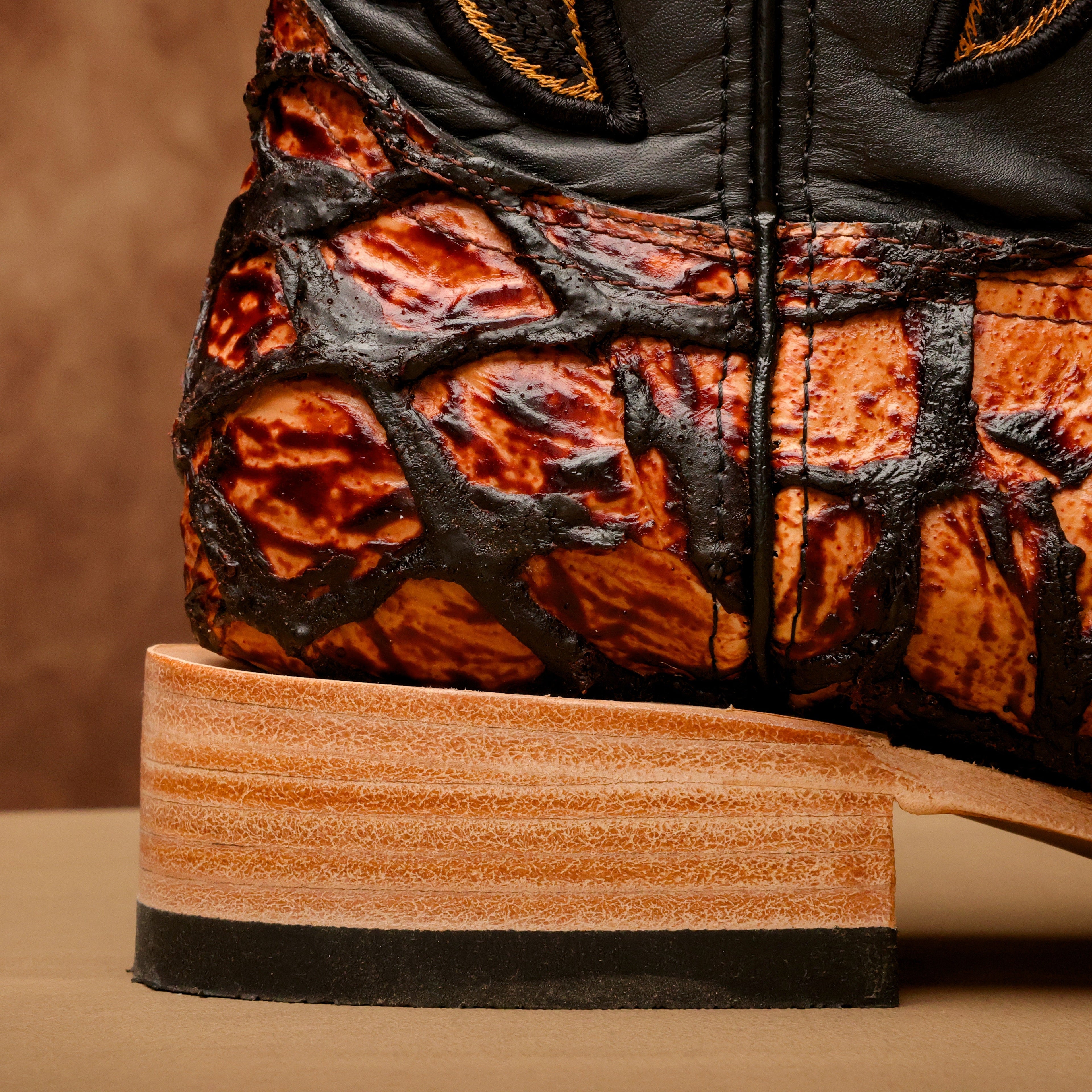 Cognac Jumbo Pirarusu Leather Boots - Square Toe
