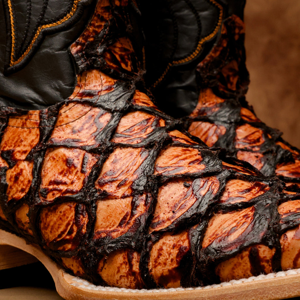Cognac Jumbo Pirarusu Leather Boots - Square Toe
