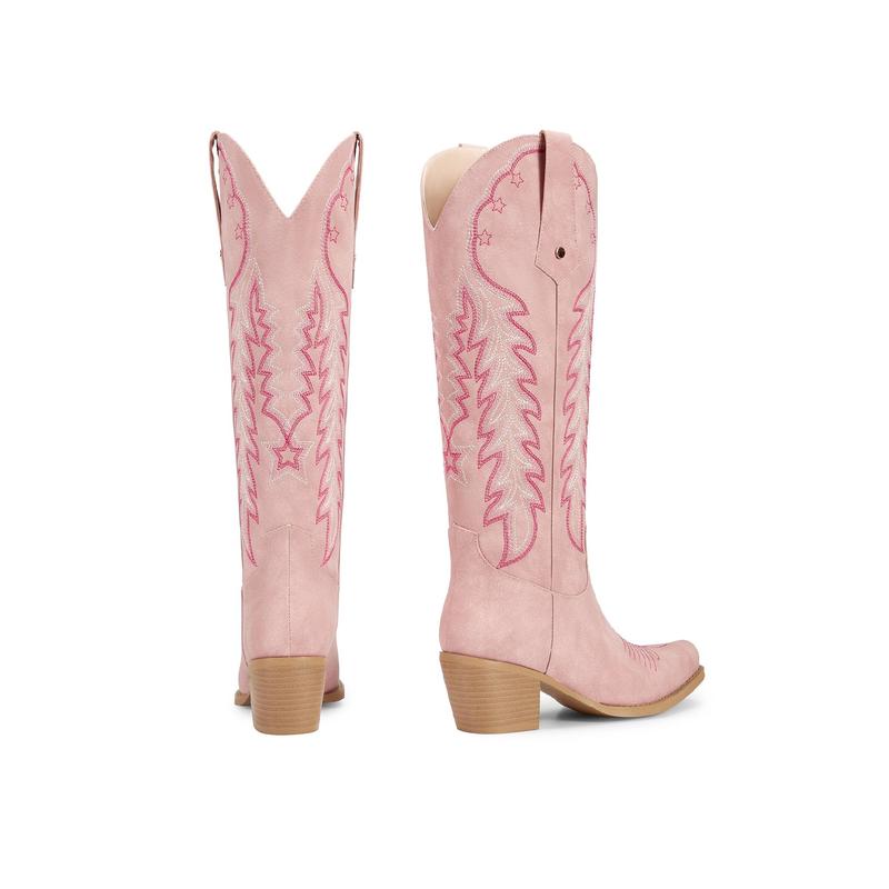 Retro Embroidered Pointed Toe Long Tall Boot
