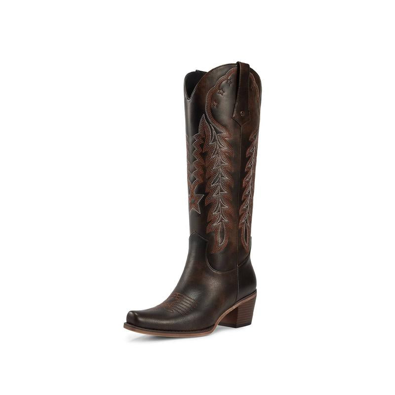 Retro Embroidered Pointed Toe Long Tall Boot