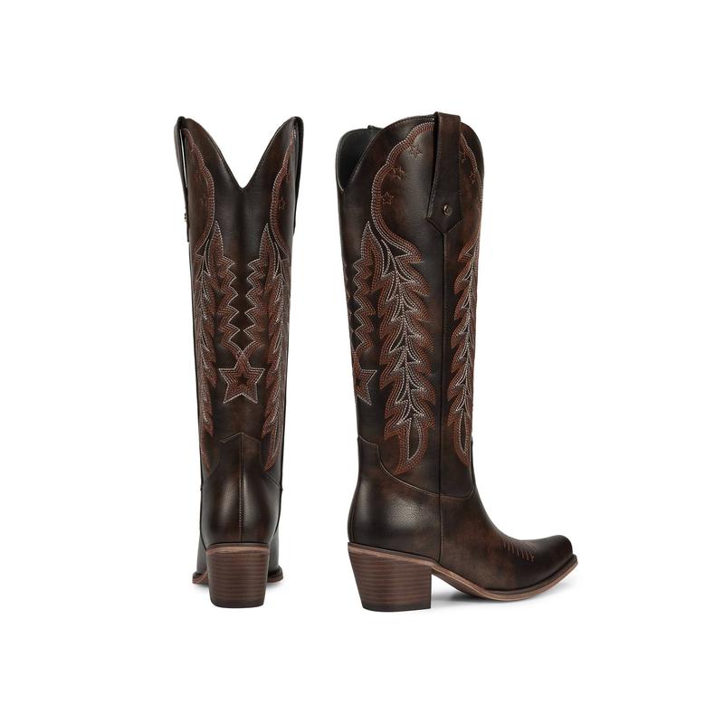 Retro Embroidered Pointed Toe Long Tall Boot