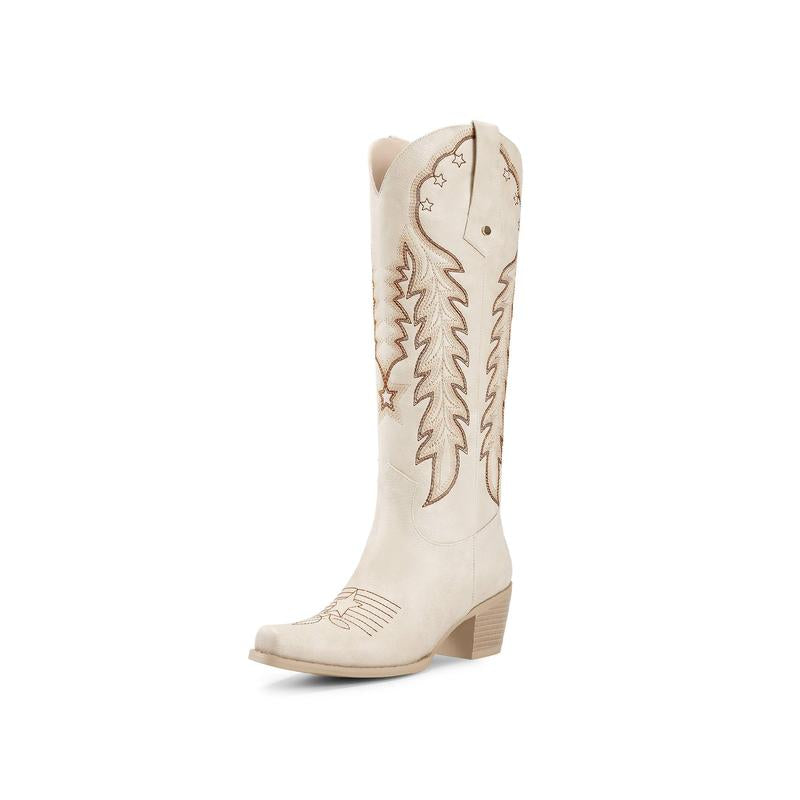 Retro Embroidered Pointed Toe Long Tall Boot