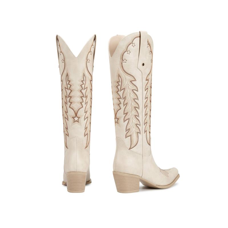 Retro Embroidered Pointed Toe Long Tall Boot