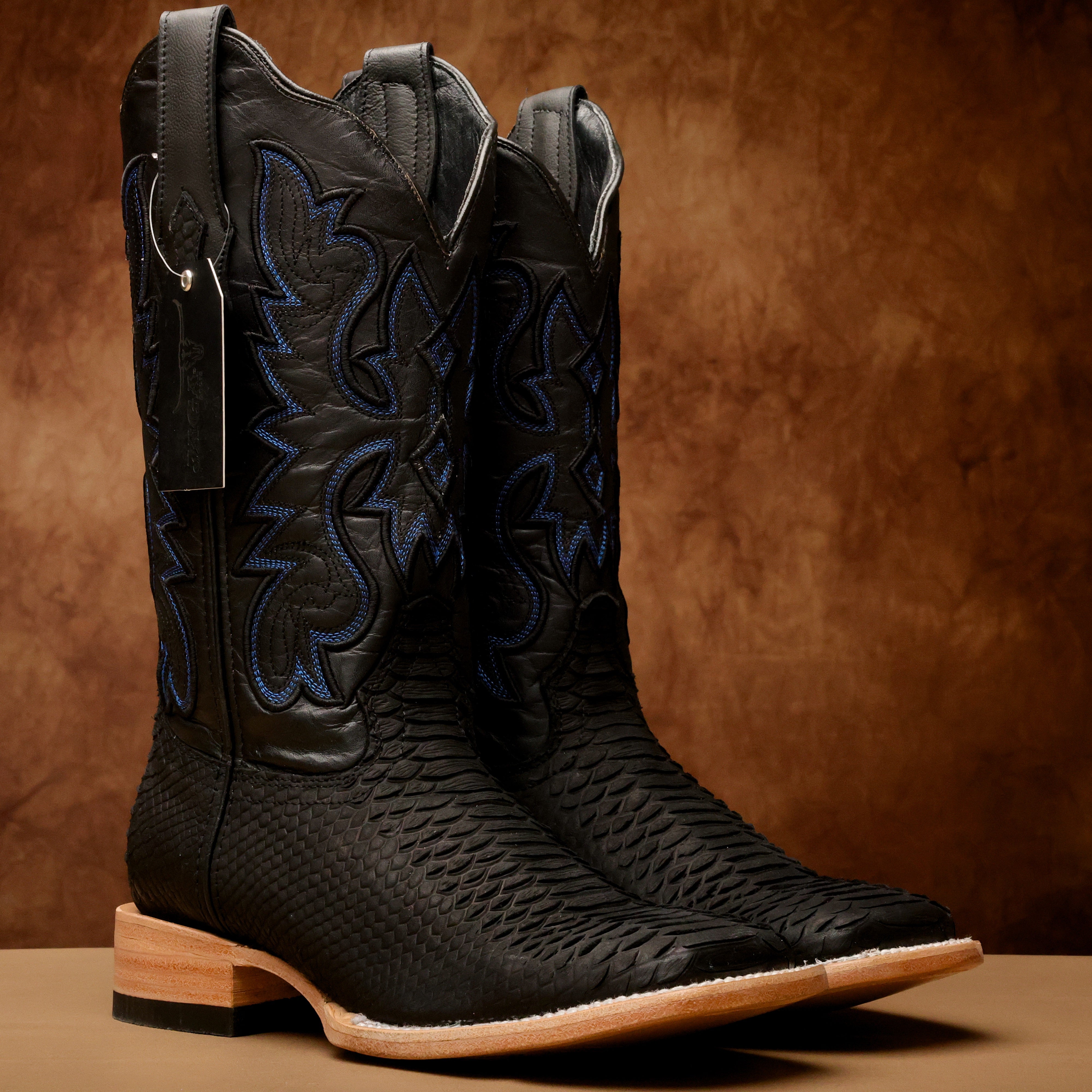 Matte Black Python Leather Boots - Square Toe – goocaps