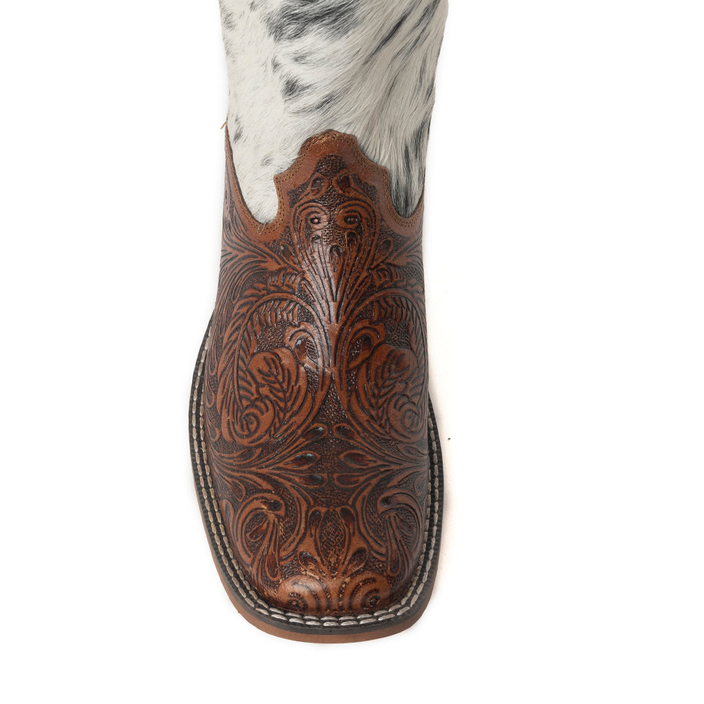 Handmade Cowhide Leather Boots In Black & White