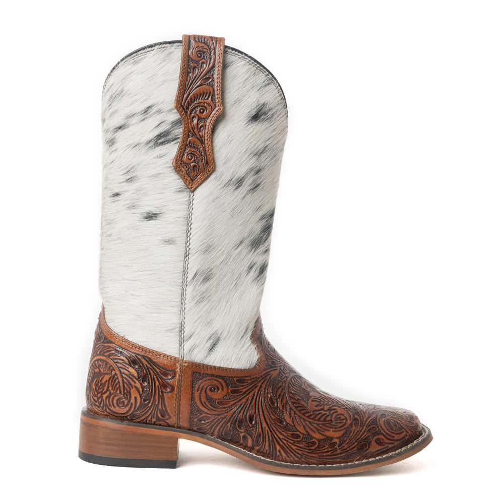 Handmade Cowhide Leather Boots In Black & White