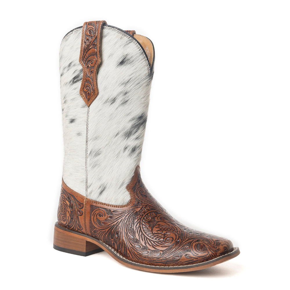 Handmade Cowhide Leather Boots In Black & White