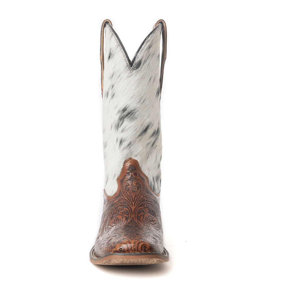 Handmade Cowhide Leather Boots In Black & White