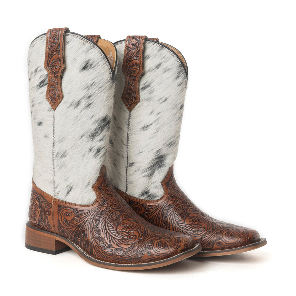 Handmade Cowhide Leather Boots In Black & White