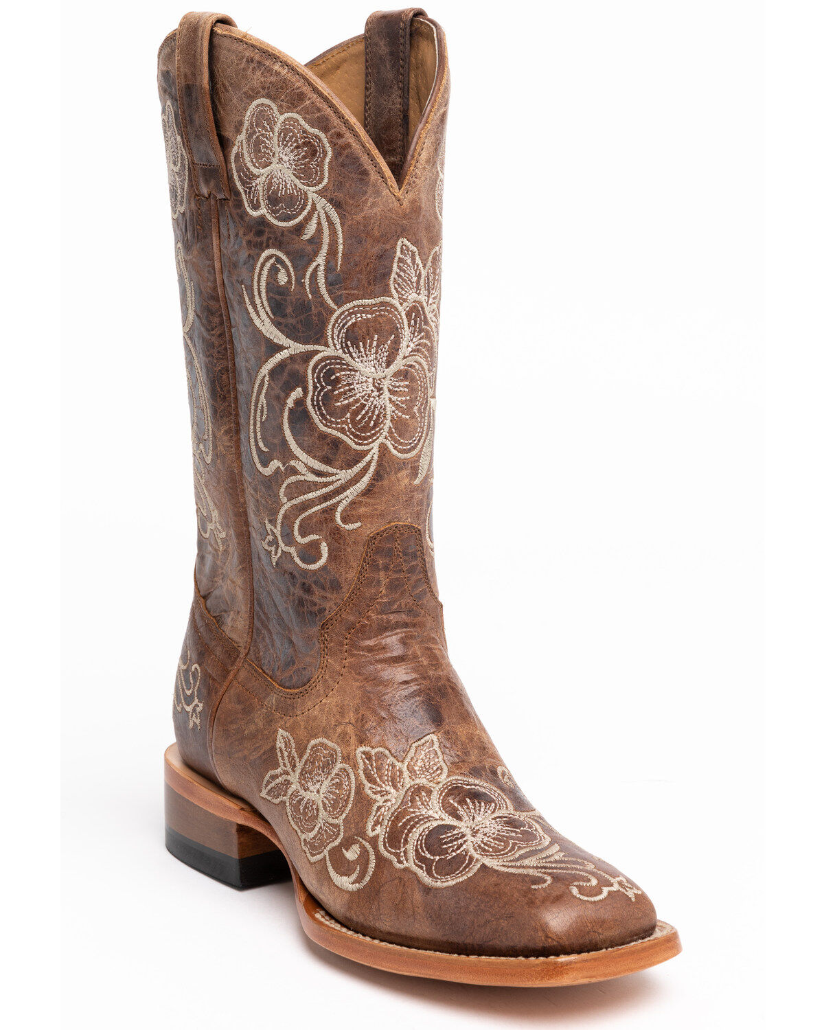 Floral Embroidered Western Boots - Broad Square Toe