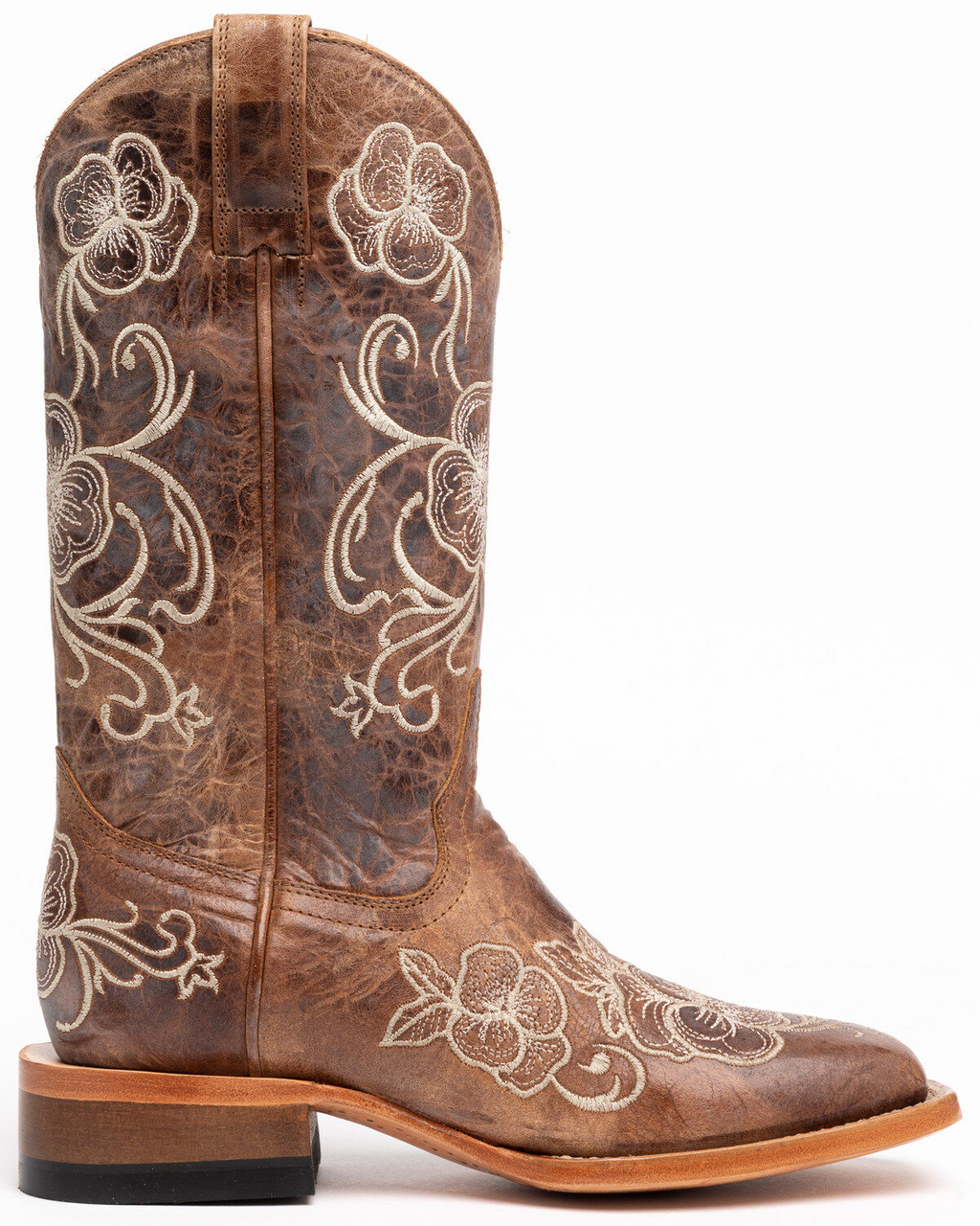 Floral Embroidered Western Boots - Broad Square Toe