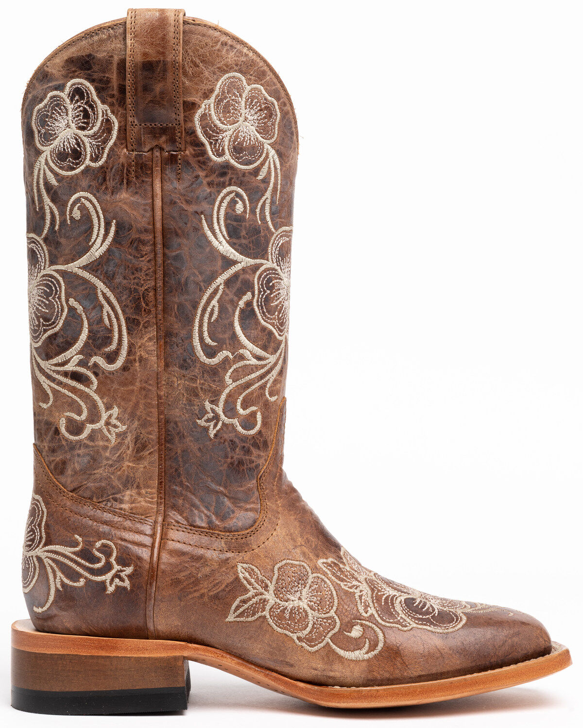 Floral Embroidered Western Boots - Broad Square Toe