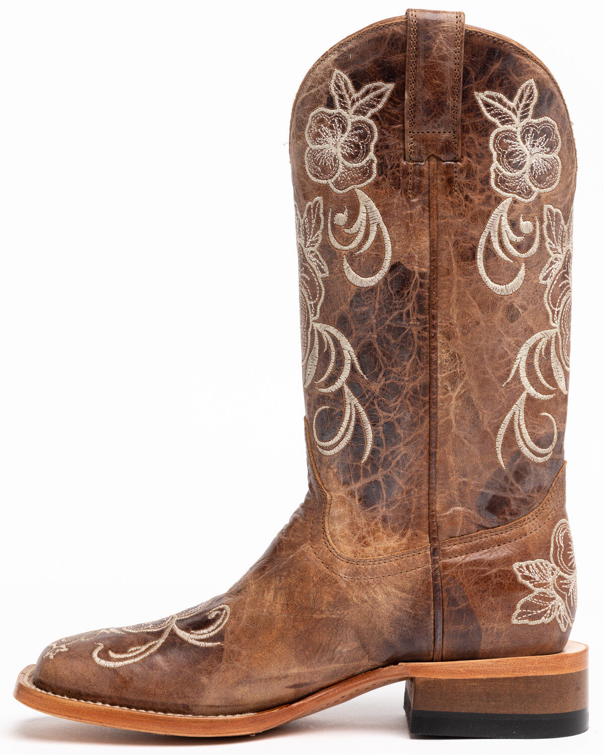 Floral Embroidered Western Boots - Broad Square Toe