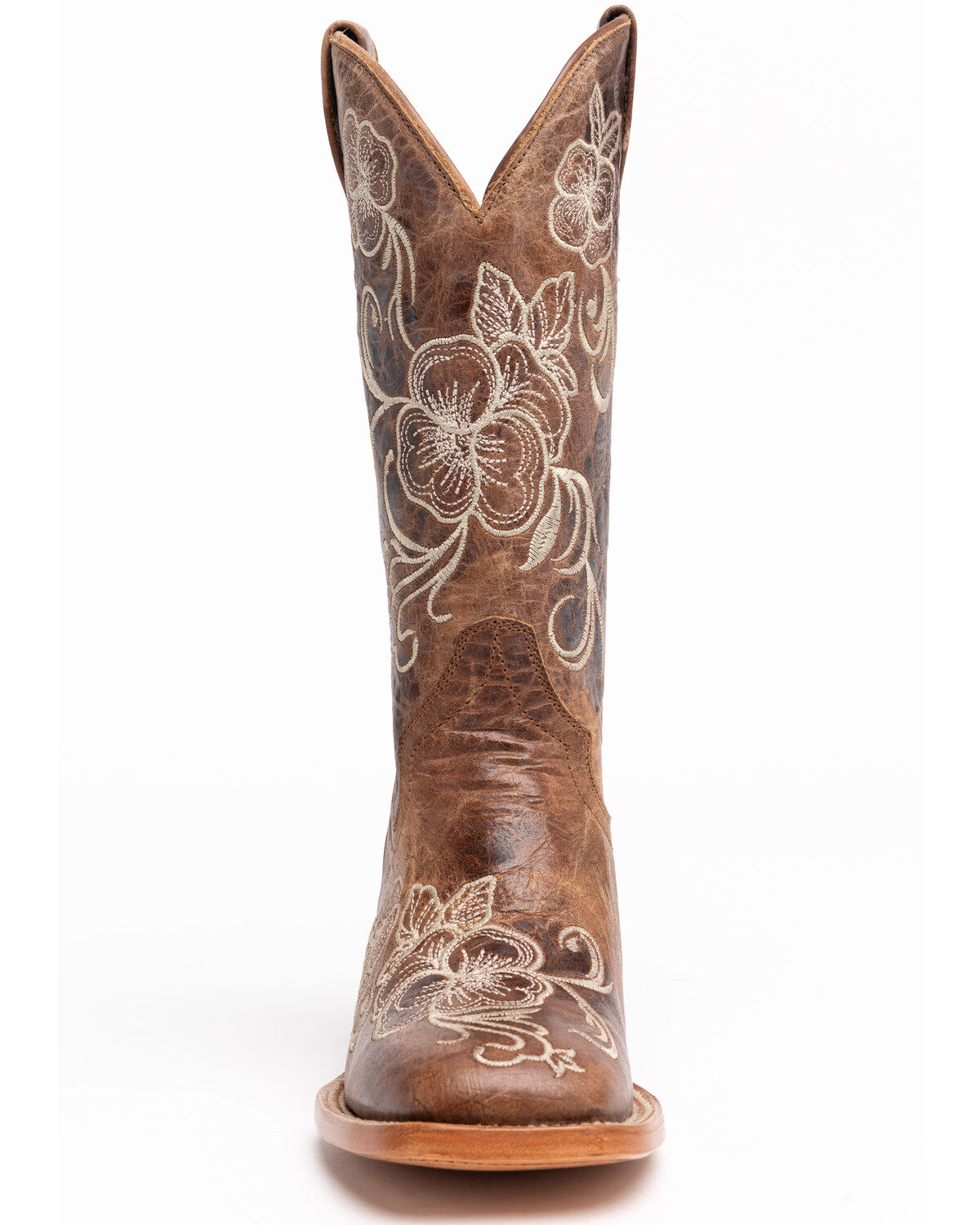 Floral Embroidered Western Boots - Broad Square Toe