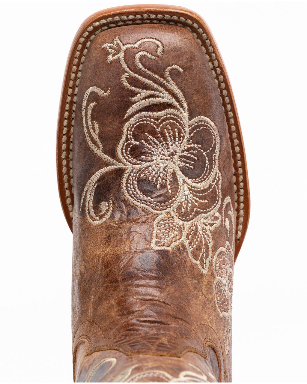 Floral Embroidered Western Boots - Broad Square Toe