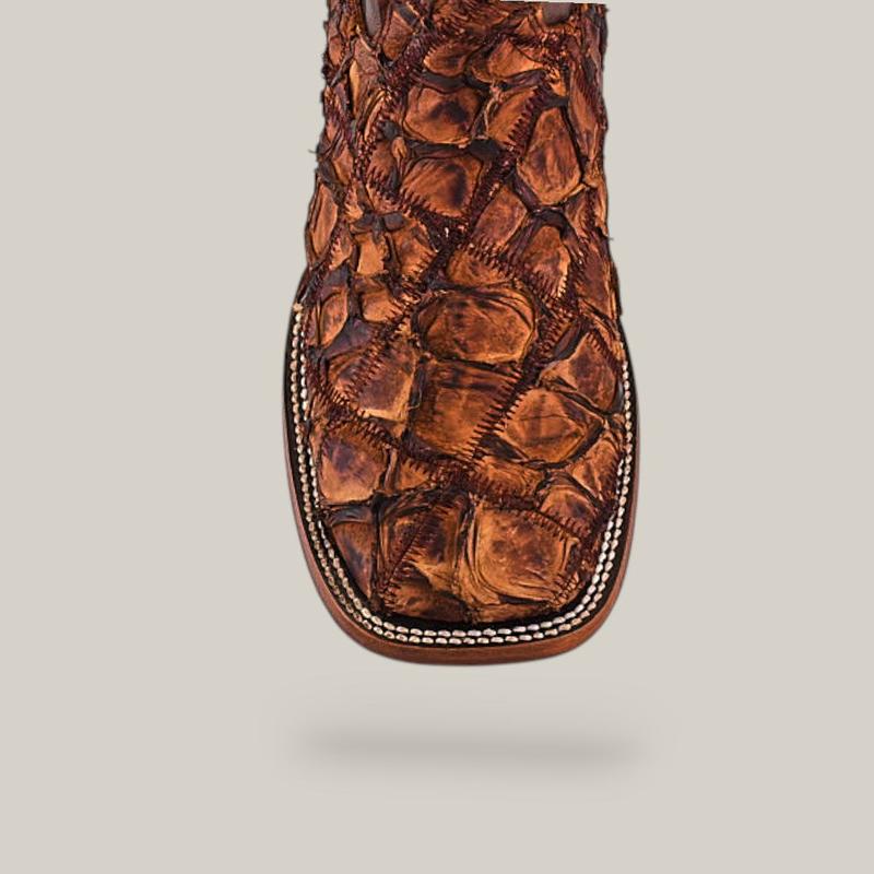 Patchwork Pirarucu Fish Boots - Matte Brown - Square Toe