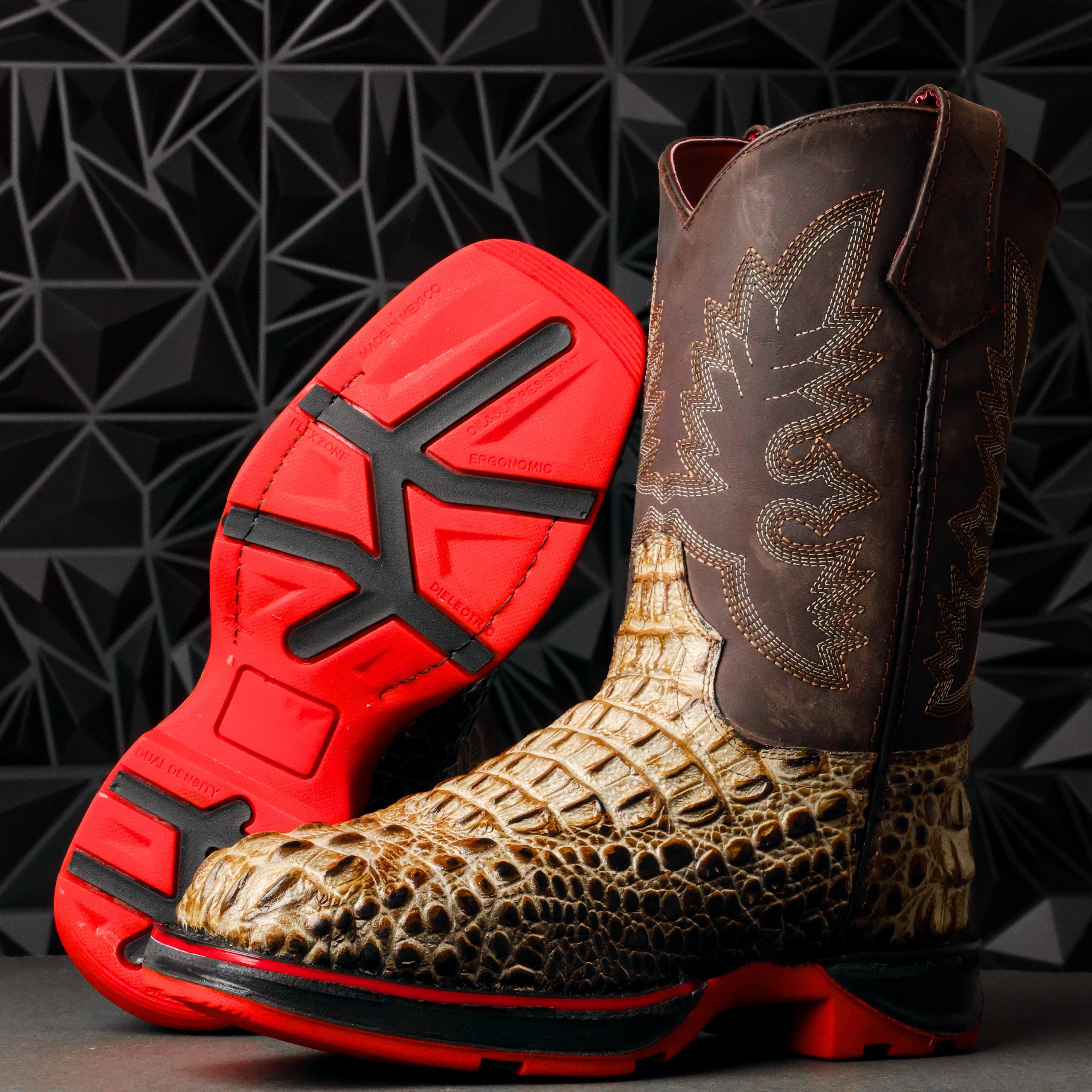 Desert Two-Tone Caiman Belly Leather Boots - 3D Sole Composite Toe