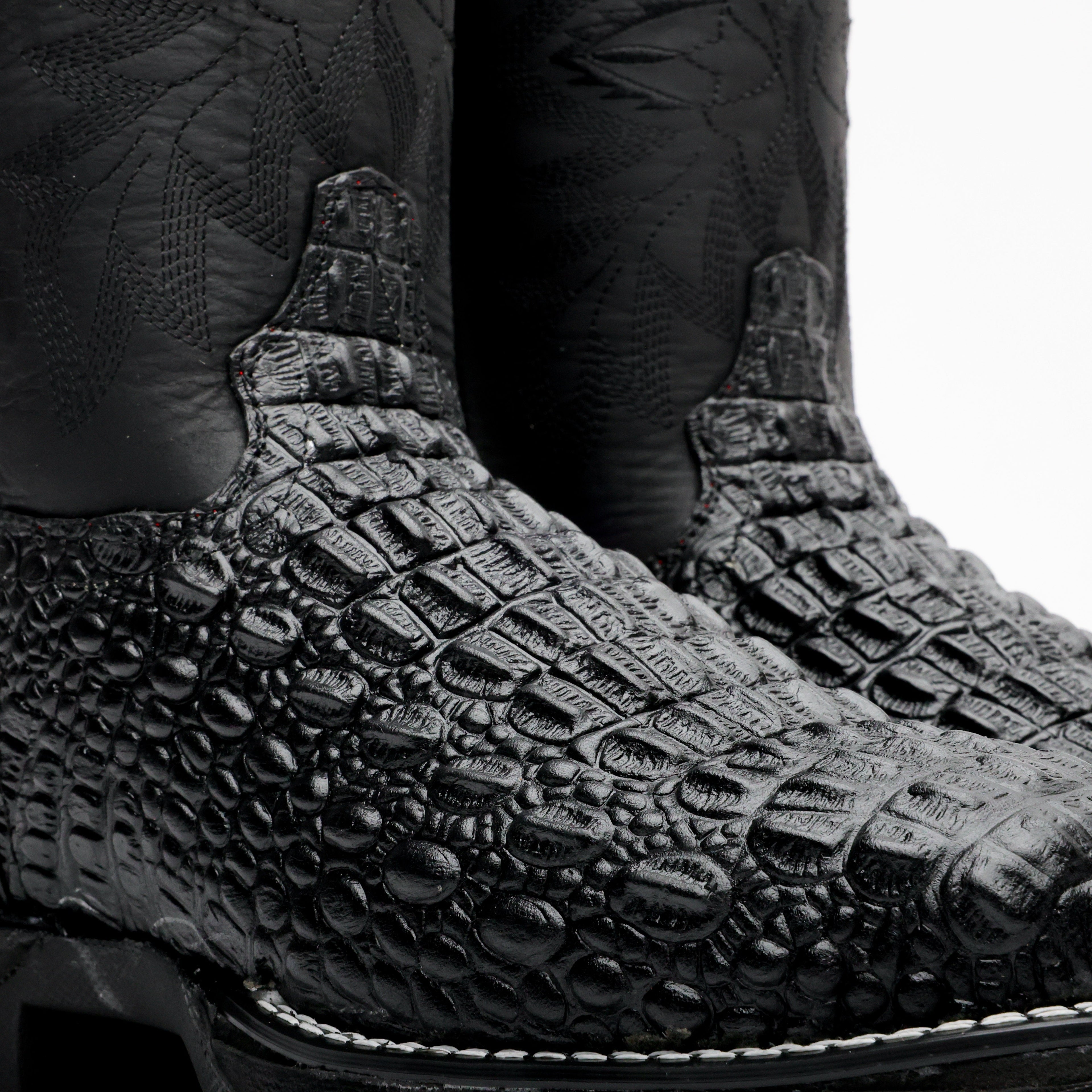 Black Caiman Hornback Leather Boots - 3D Sole Composite Toe