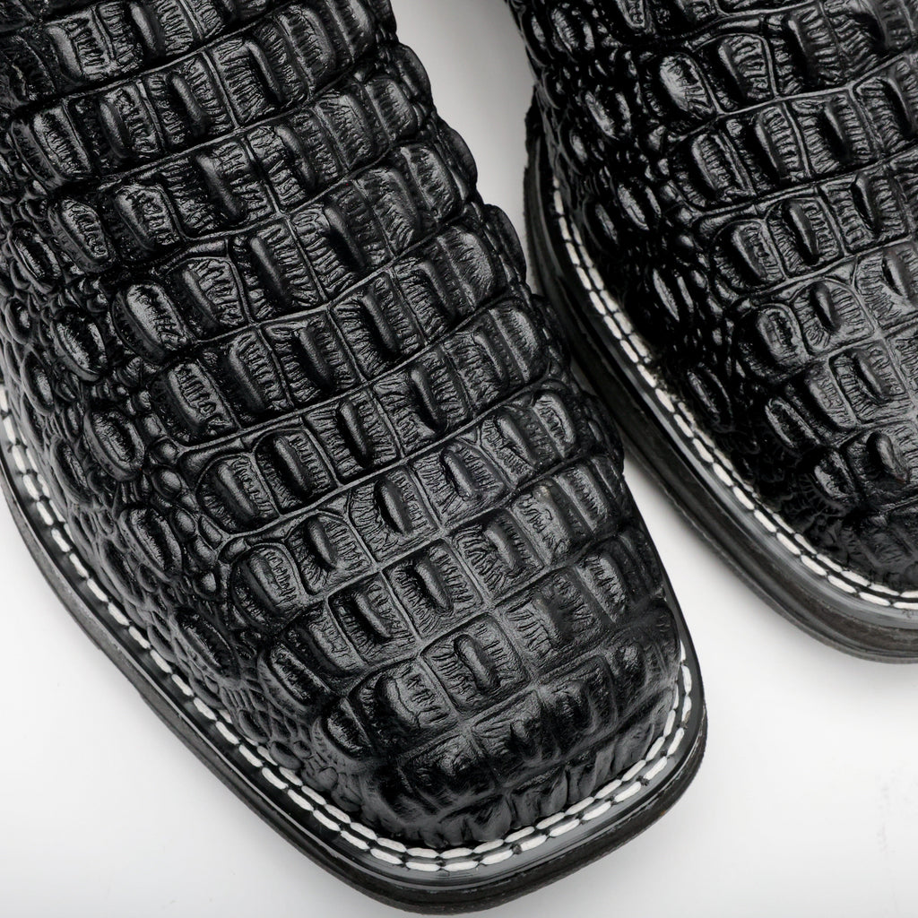 Black Caiman Hornback Leather Boots - 3D Sole Composite Toe