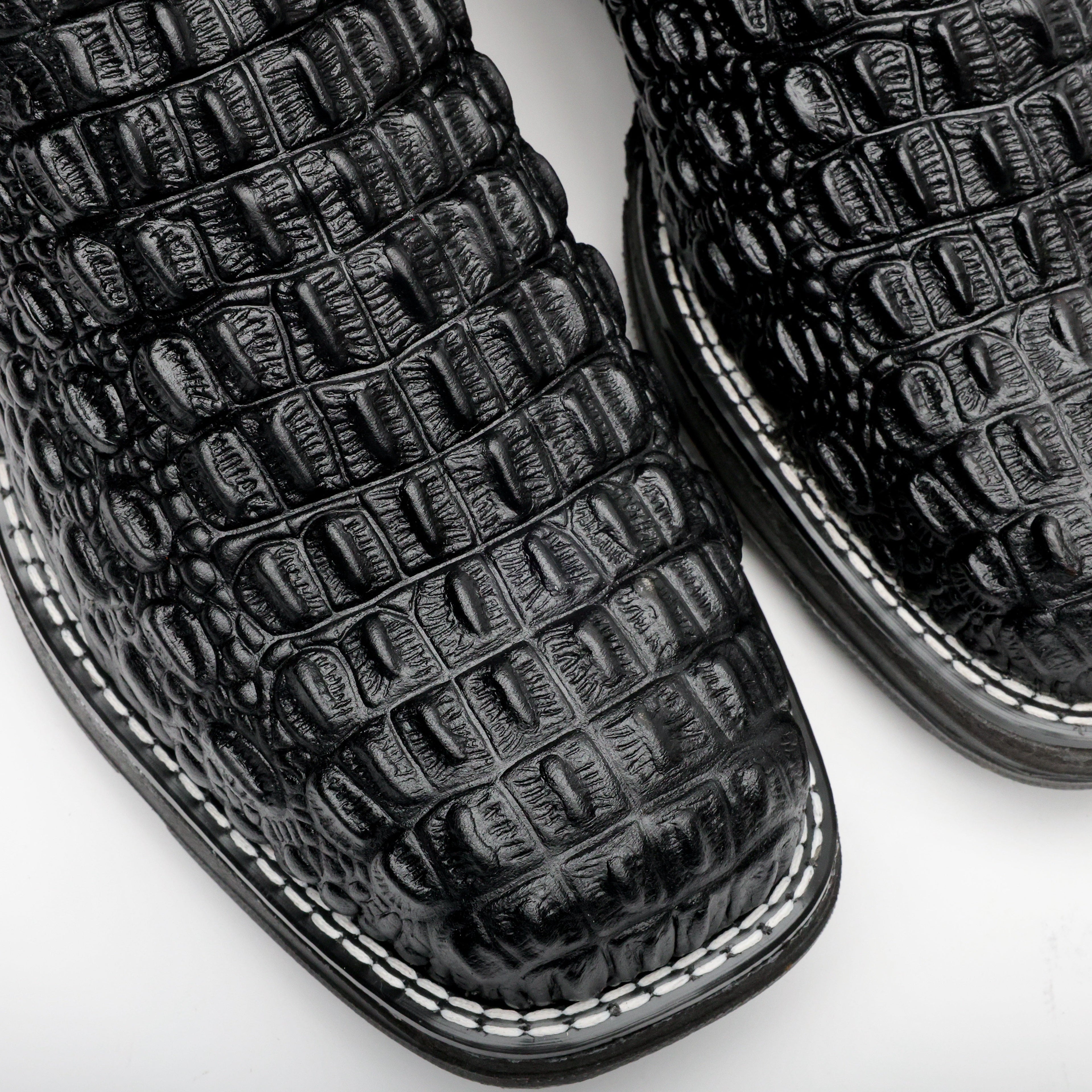 Black Caiman Hornback Leather Boots - 3D Sole Composite Toe
