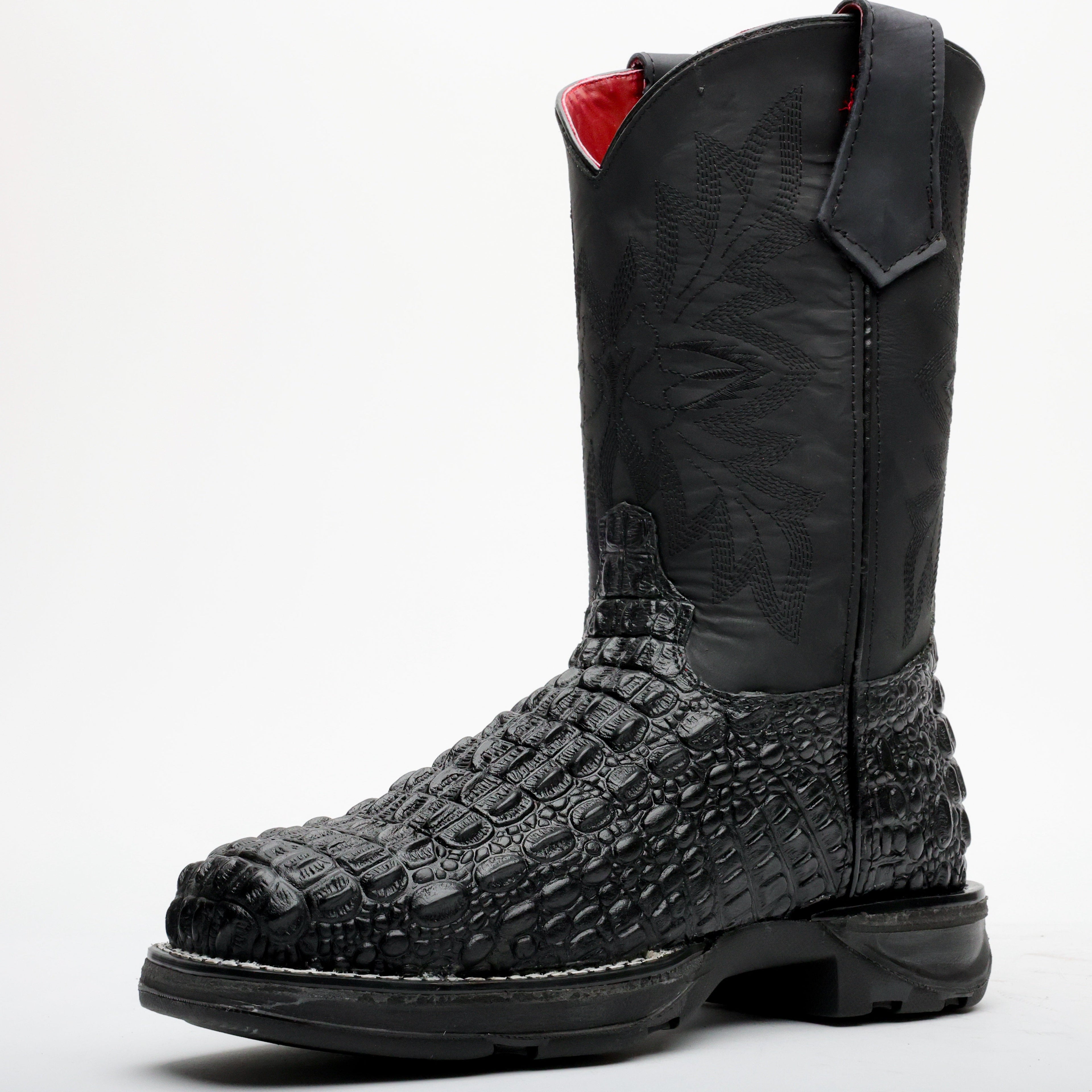 Black Caiman Hornback Leather Boots - 3D Sole Composite Toe