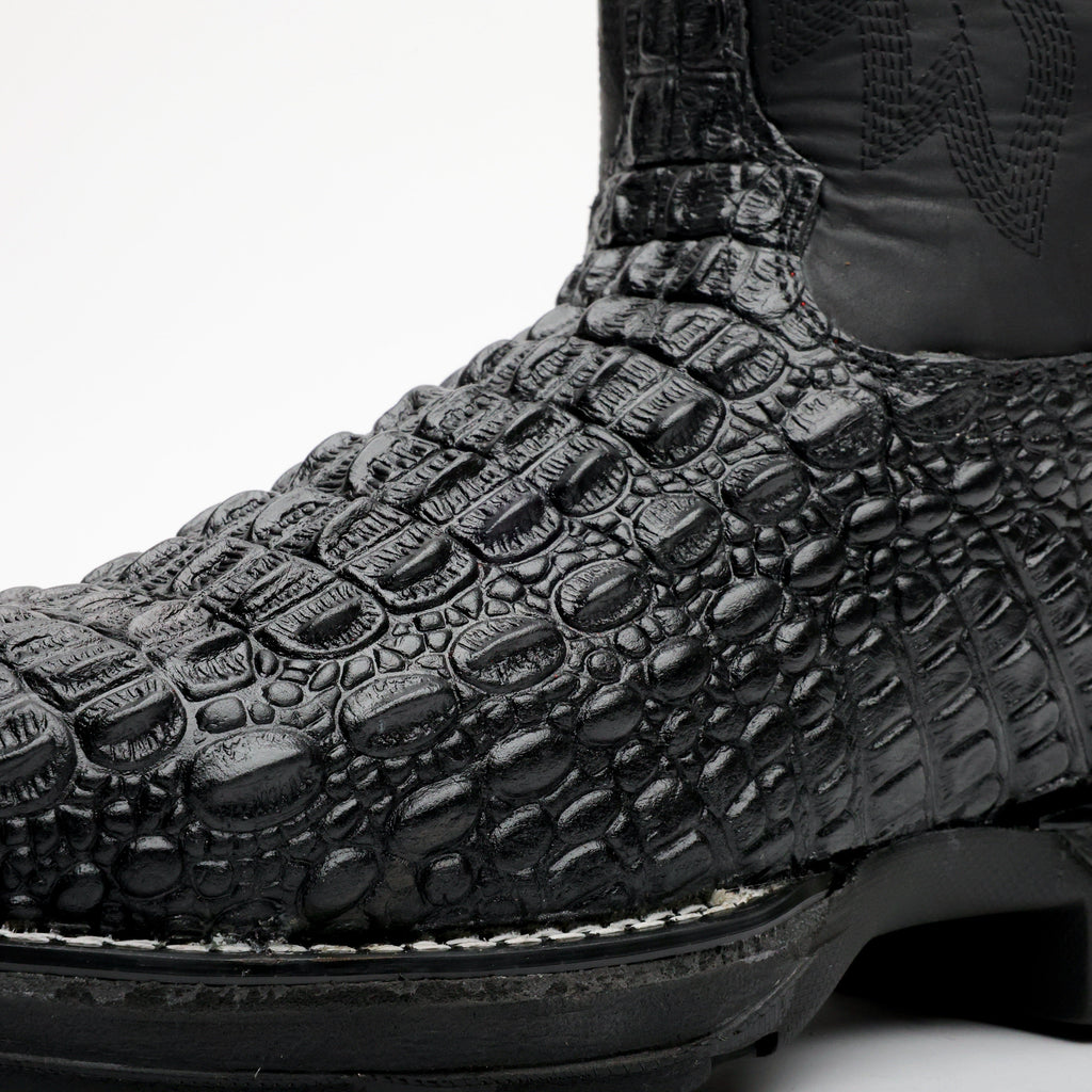 Black Caiman Hornback Leather Boots - 3D Sole Composite Toe