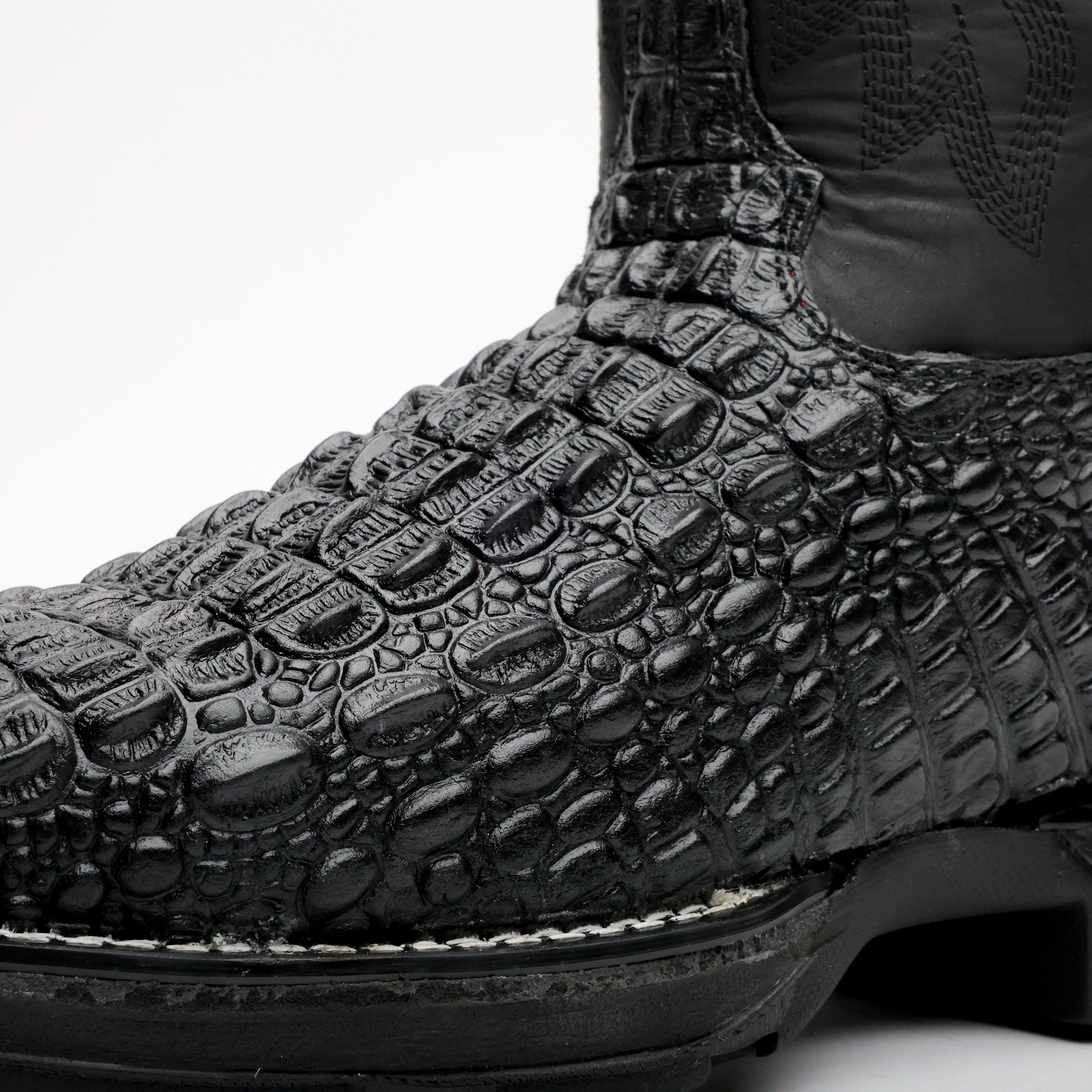 Black Caiman Hornback Leather Boots - 3D Sole Composite Toe