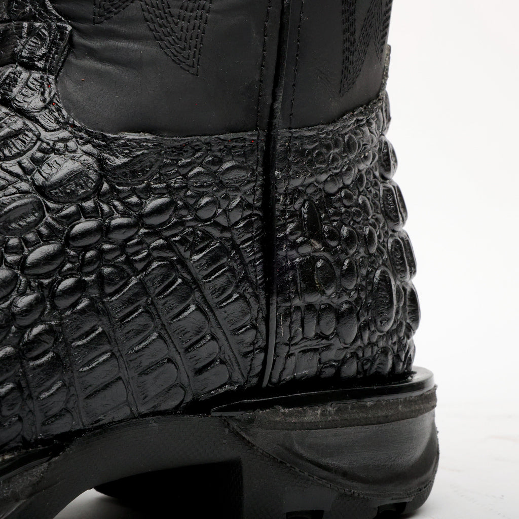 Black Caiman Hornback Leather Boots - 3D Sole Composite Toe