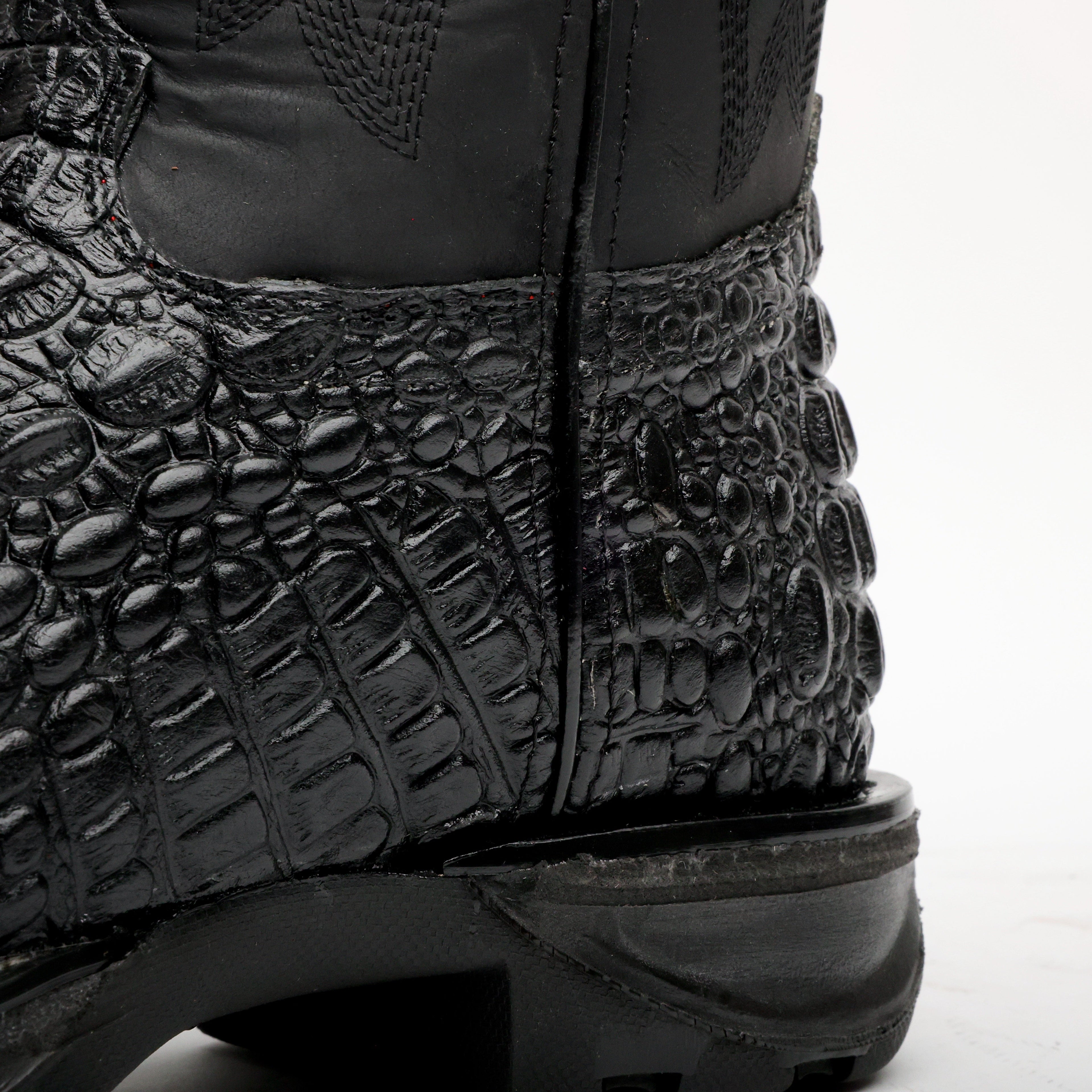 Black Caiman Hornback Leather Boots - 3D Sole Composite Toe