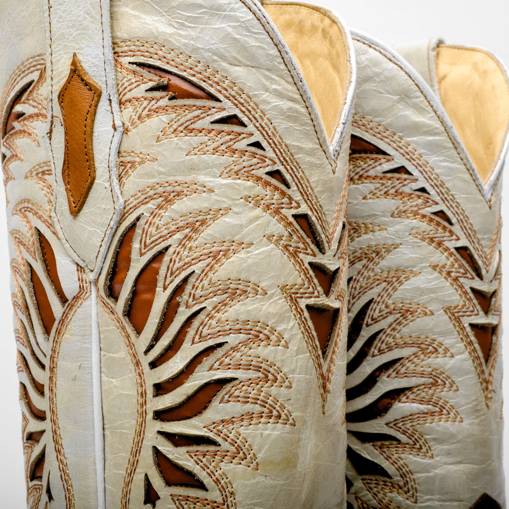 Tan Basketweave Leather Boots - Square Toe