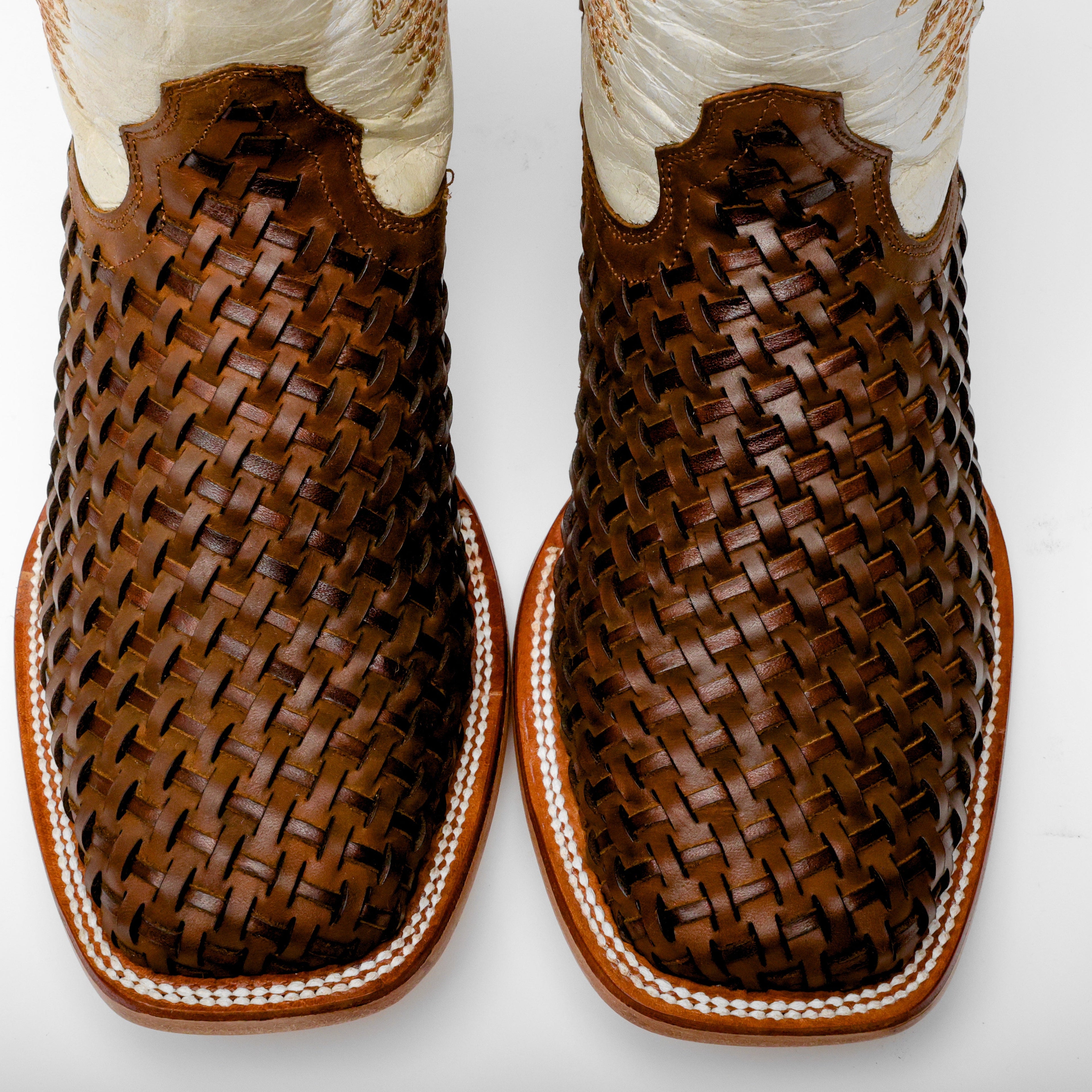 Tan Basketweave Leather Boots - Square Toe