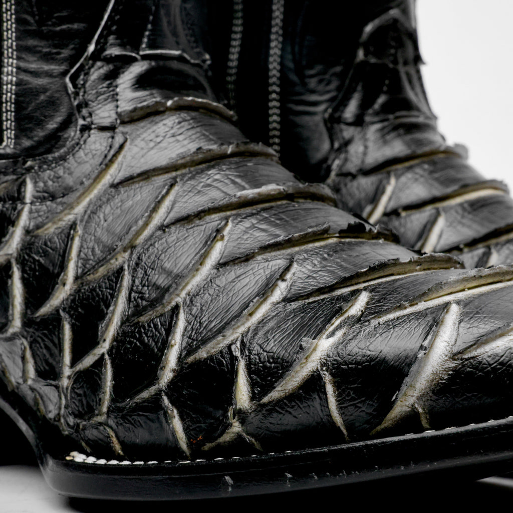 Black/White Jumbo Python Leather Boots - Square Toe