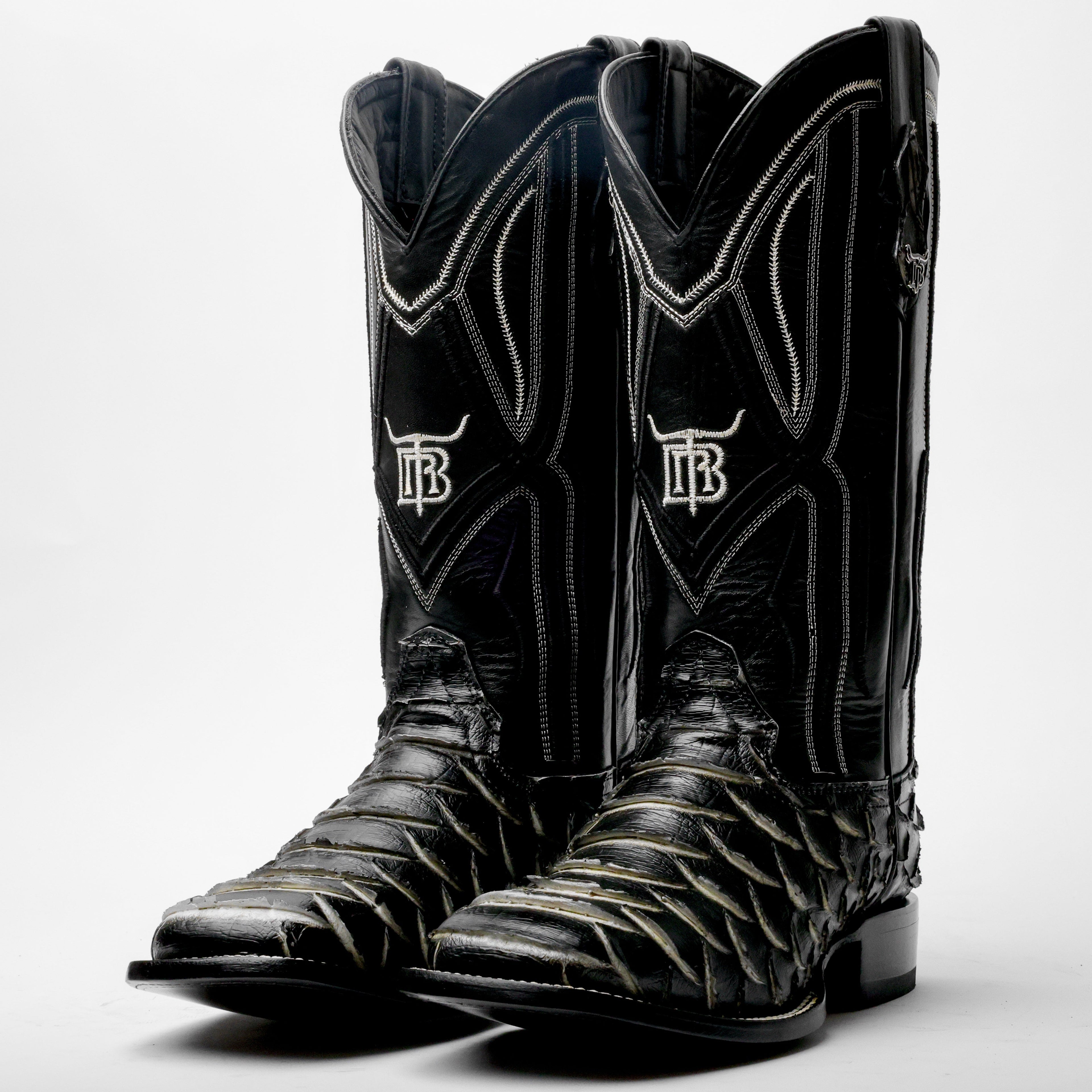 Black/White Jumbo Python Leather Boots - Square Toe