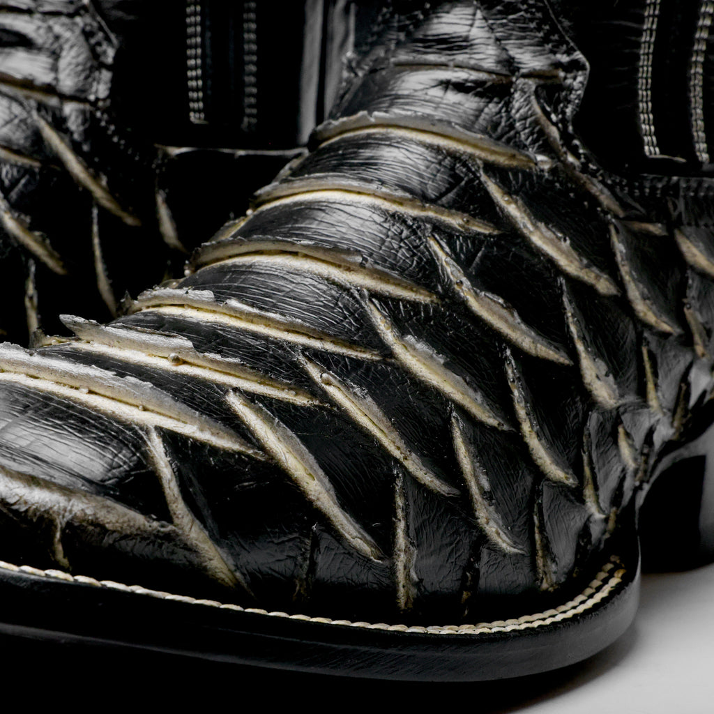 Black/White Jumbo Python Leather Boots - Square Toe