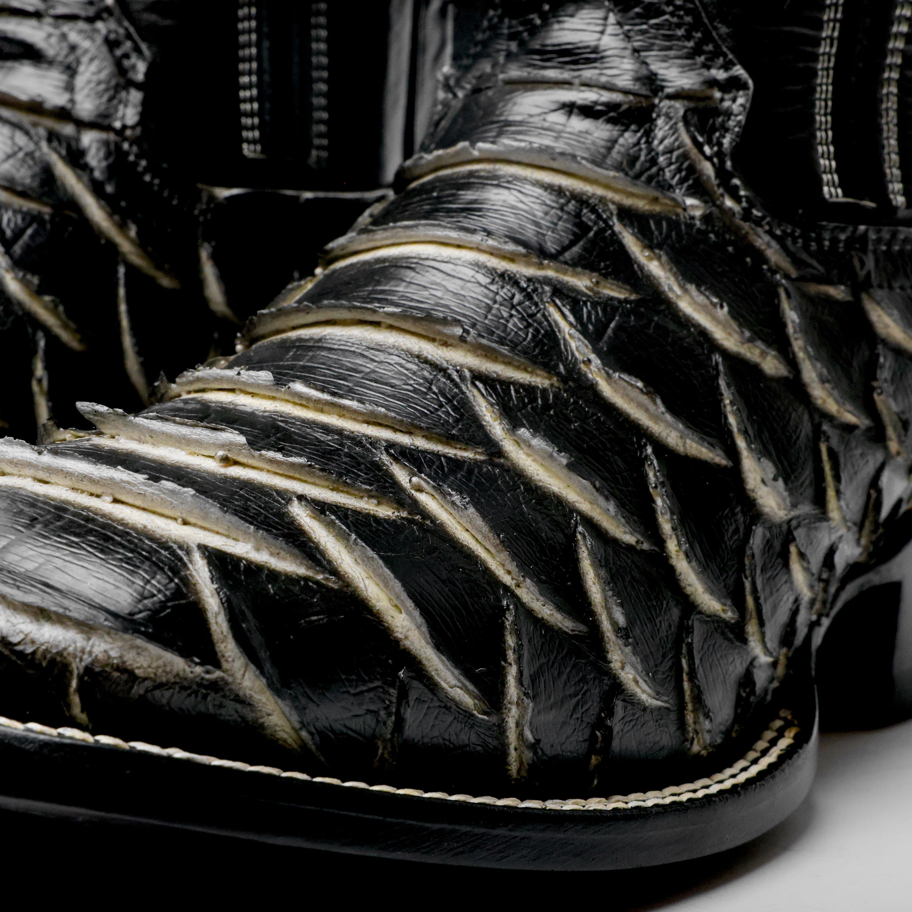 Black/White Jumbo Python Leather Boots - Square Toe