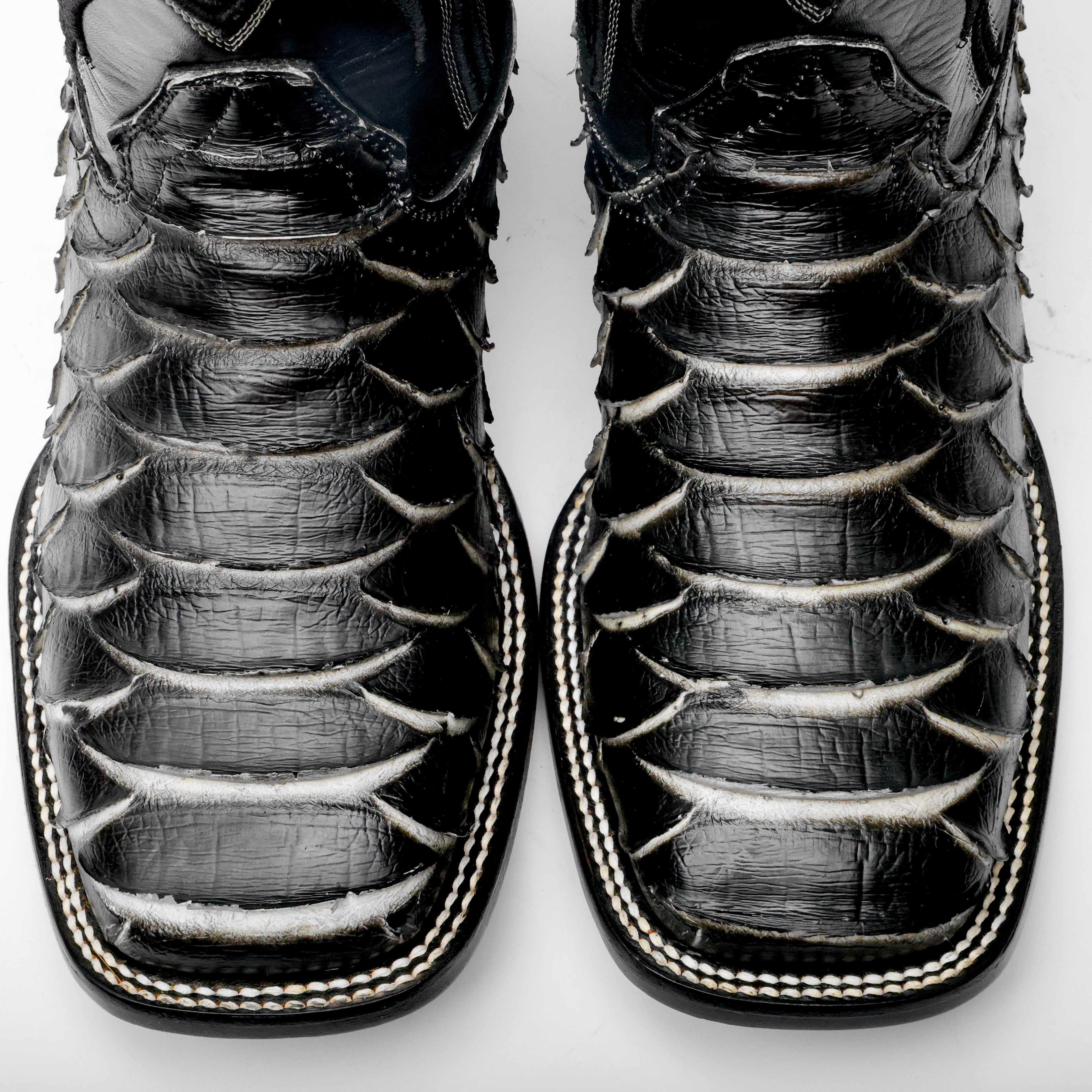 Black/White Jumbo Python Leather Boots - Square Toe