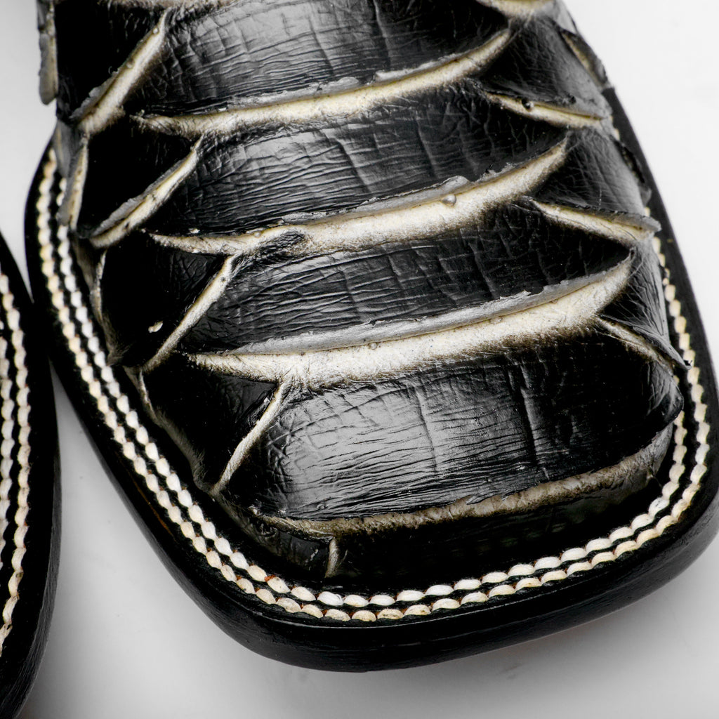 Black/White Jumbo Python Leather Boots - Square Toe