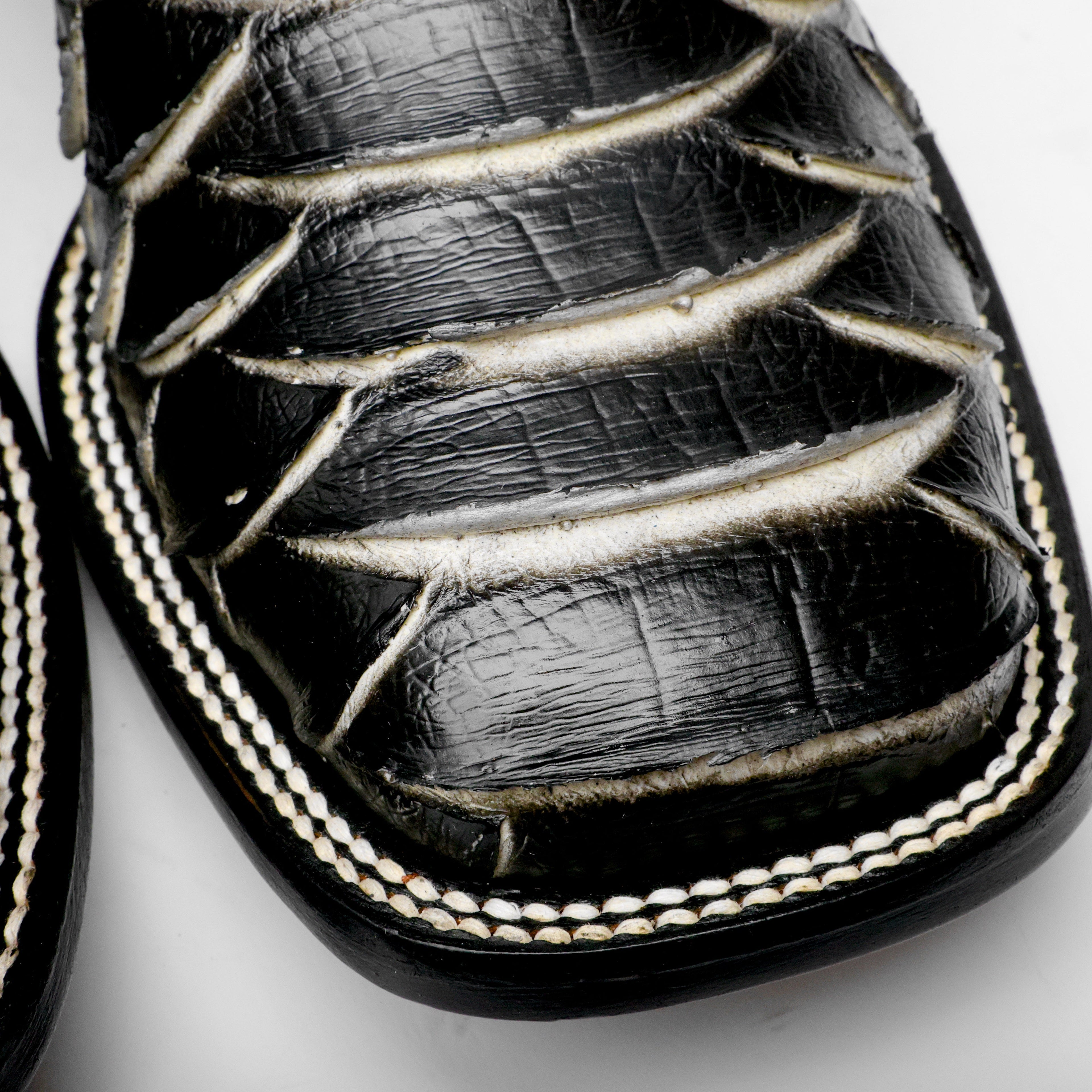 Black/White Jumbo Python Leather Boots - Square Toe