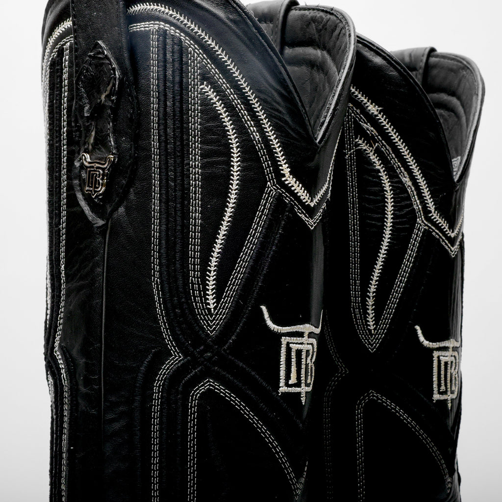 Black/White Jumbo Python Leather Boots - Square Toe