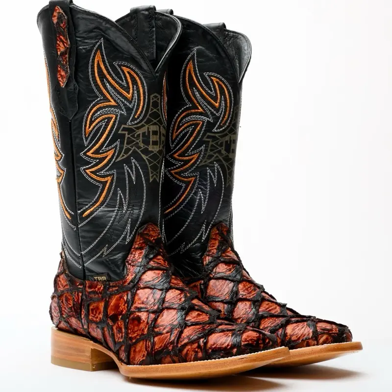 Cognac Jumbo Pirarusu Leather Boots - Square Toe