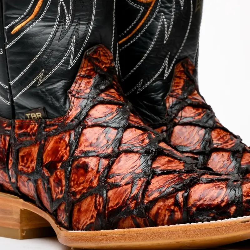 Cognac Jumbo Pirarusu Leather Boots - Square Toe