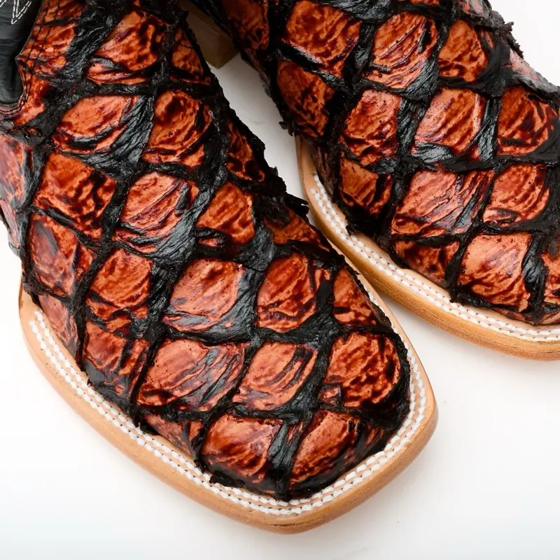 Cognac Jumbo Pirarusu Leather Boots - Square Toe