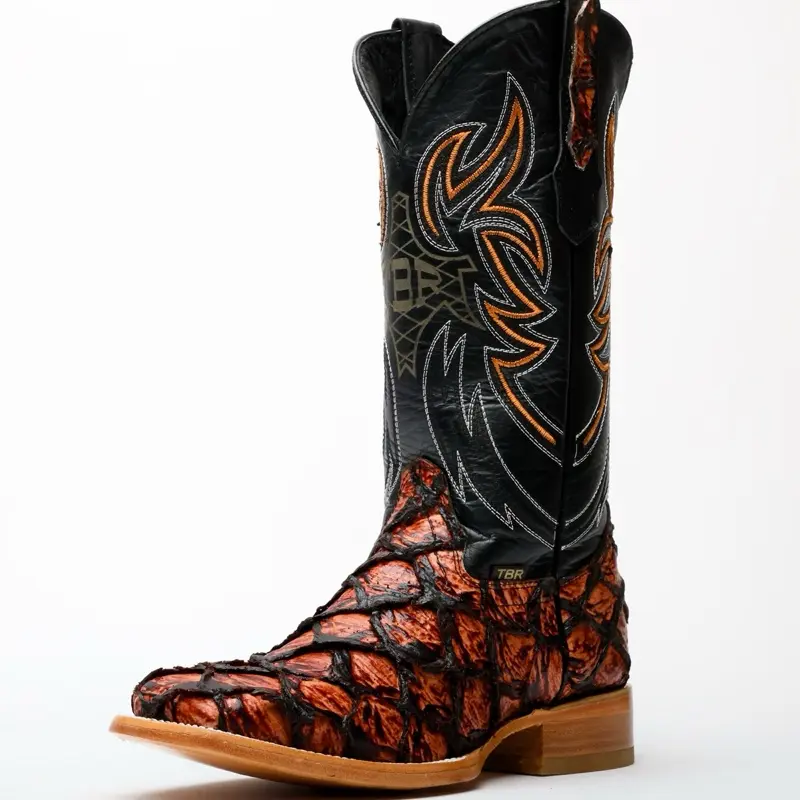 Cognac Jumbo Pirarusu Leather Boots - Square Toe