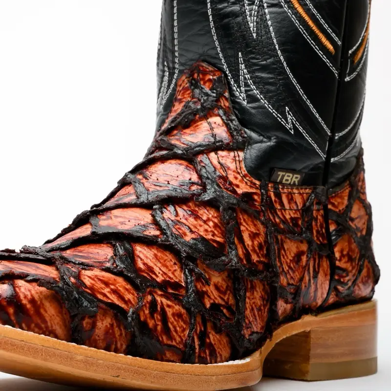 Cognac Jumbo Pirarusu Leather Boots - Square Toe