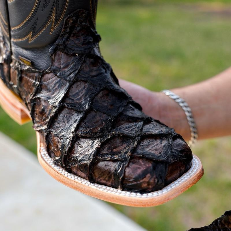 Chocolate Brown Jumbo Pirarucu Leather Boots - Square Toe