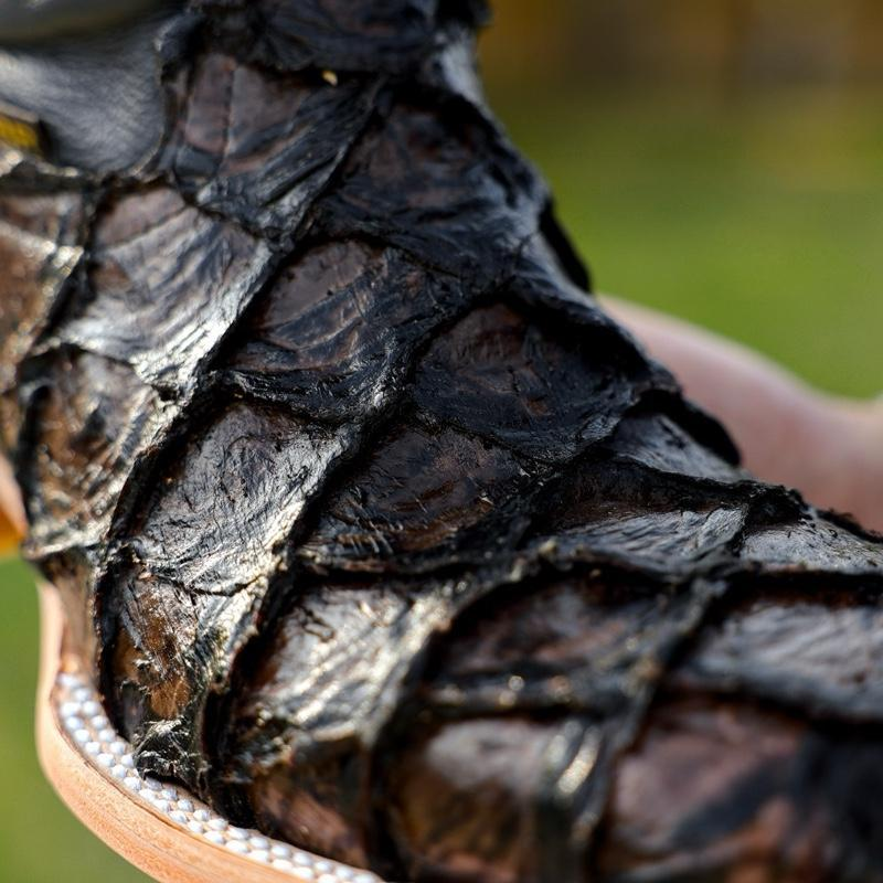 Chocolate Brown Jumbo Pirarucu Leather Boots - Square Toe