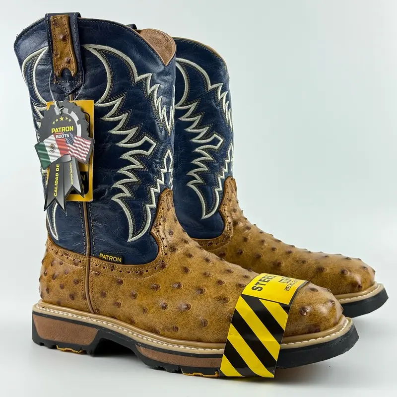 Ave Orix Ostrich Print Steel Toe Patron Work Boots