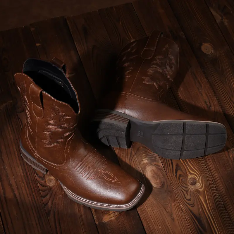 Slip Resistant Square Toe Chunky Heel Ankle Boots