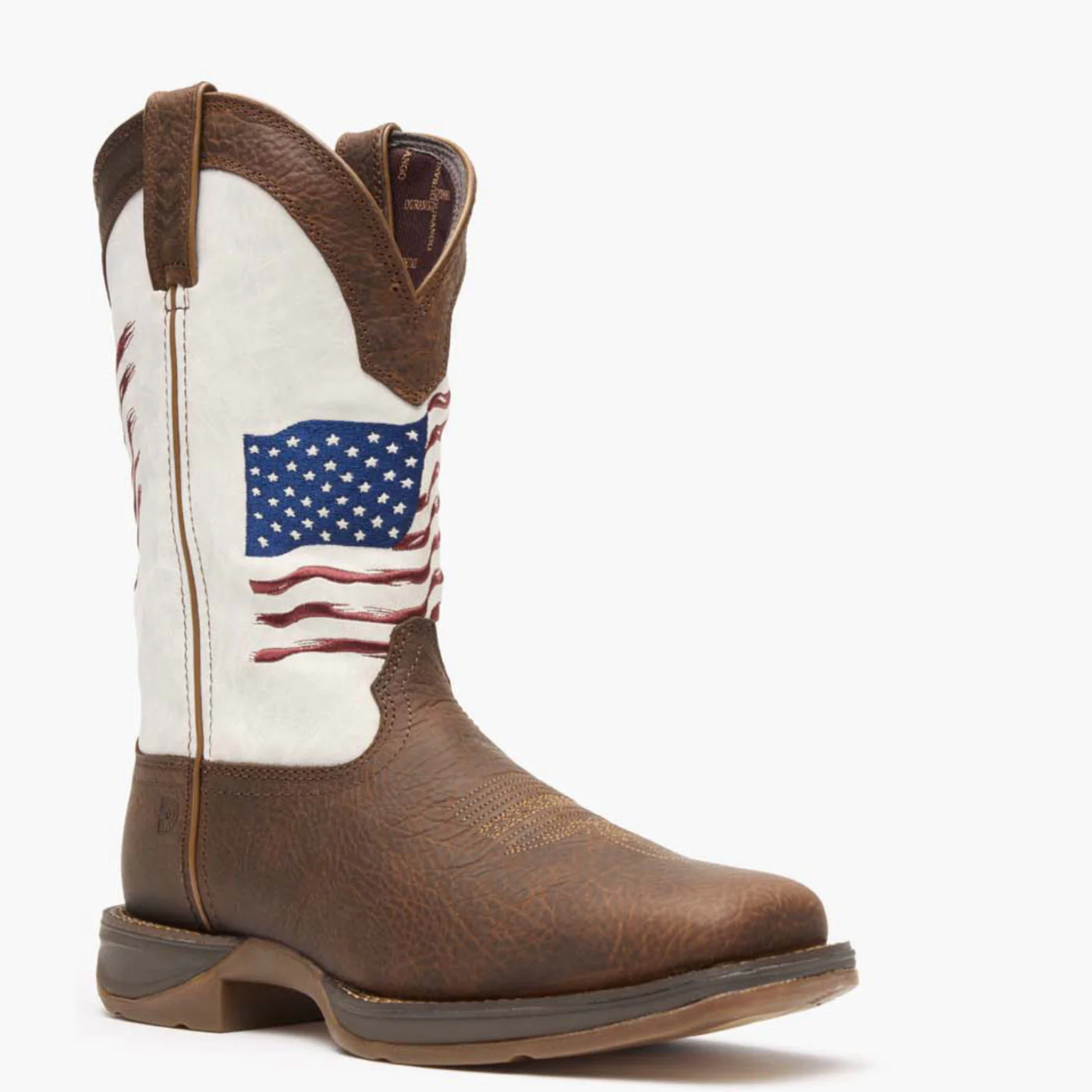 Brown Distressed Flag Embroidery Western Boot