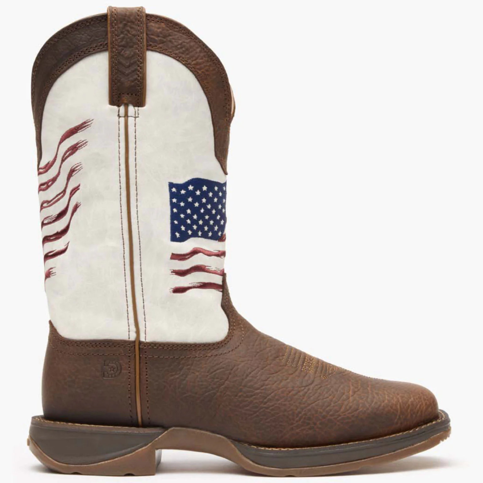Brown Distressed Flag Embroidery Western Boot